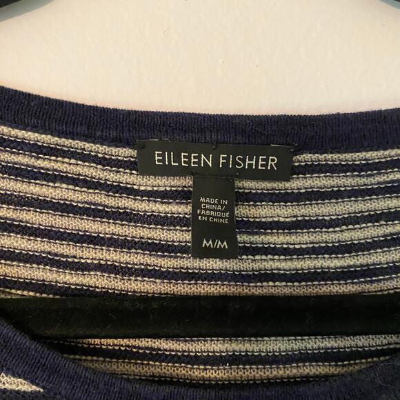 Eileen Fisher Navy White Striped Long Sleeve Cotton Linen Women's size Medium - Picture 2 of 10